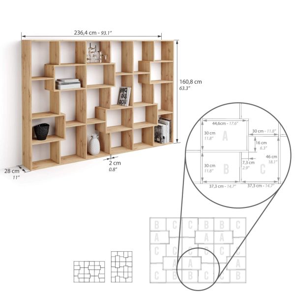 Iacopo M Bookcase (63.31 x 93.07 in), Rustic Oak technical image 1