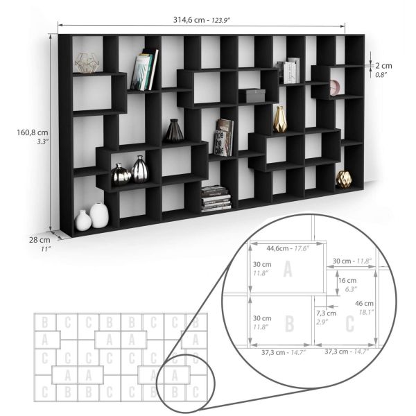 Iacopo L Bookcase (63.31 x 123.86 in), Ashwood Black technical image 1