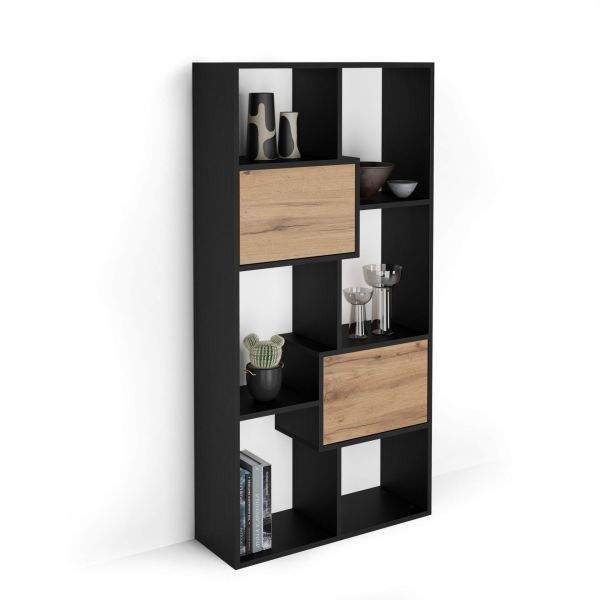 Iacopo XS Bookcase Ashwood Black with Rustic Oak Doors (63.3 x 31.5 in) detail image 2