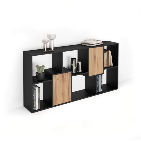 Iacopo XS Bookcase Ashwood Black with Rustic Oak Doors (63.3 x 31.5 in)