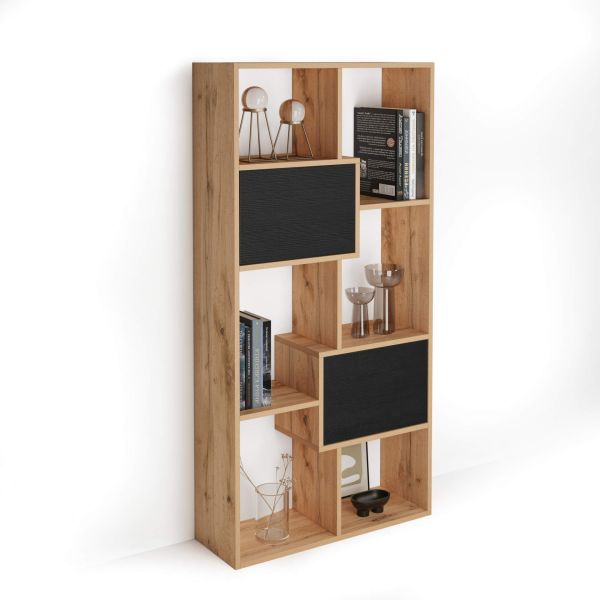 Iacopo XS Bookcase Rustic Oak with Ashwood Black Doors (63.3 x 31.5 in) detail image 1