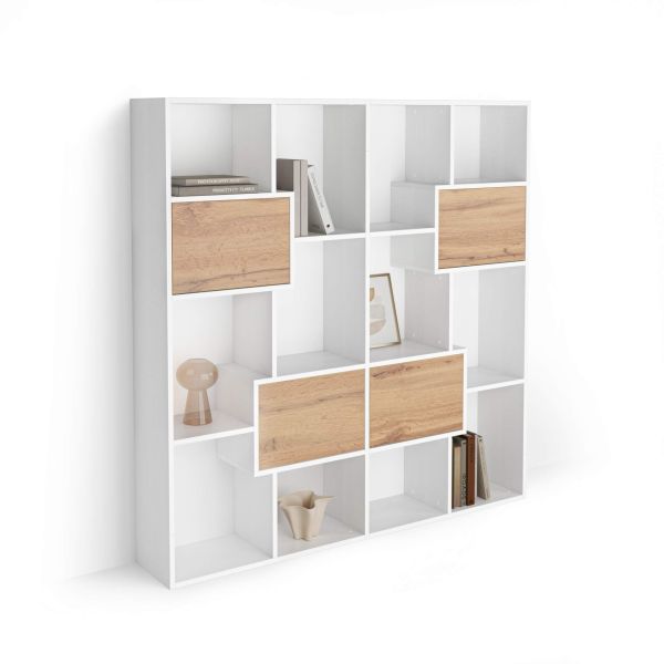 Iacopo S Bookcase Ashwood White with Rustic Oak Doors (63.3 x 62.3 in) detail image 1