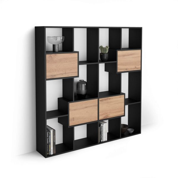 Iacopo S Bookcase Ashwood Black with Rustic Oak Doors (63.3 x 62.3 in) detail image 1