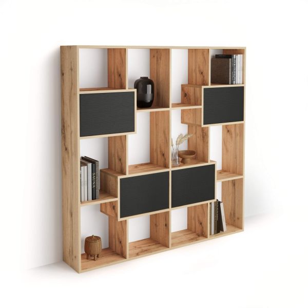 Iacopo S Bookcase Rustic Oak with Ashwood Black Doors (63.3 x 62.3 in) detail image 1