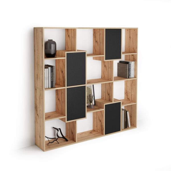 Iacopo S Bookcase Rustic Oak with Ashwood Black Doors (63.3 x 62.3 in)