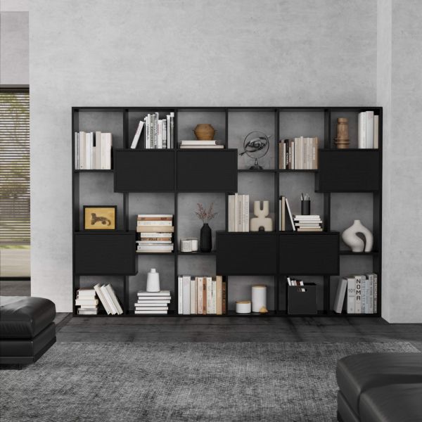 Iacopo M Bookcase with panel doors (63.3 x 93.1 in), Ashwood Black set image 1