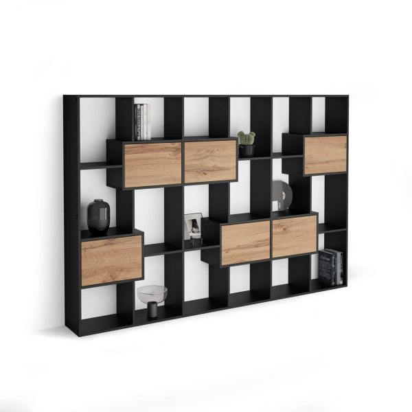 Iacopo M Bookcase Ashwood Black with Rustic Oak Doors (63.3 x 93.1 in) detail image 1