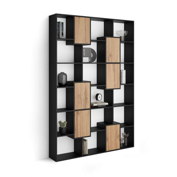 Iacopo M Bookcase Ashwood Black with Rustic Oak Doors (63.3 x 93.1 in)