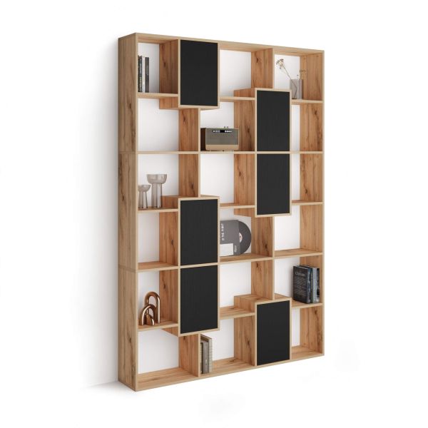 Iacopo M Bookcase Rustic Oak with Ashwood Black Doors (63.3 x 93.1 in)