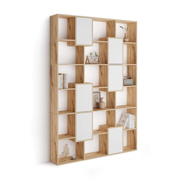 Iacopo M Bookcase Rustic Oak with Ashwood White Doors (63.3 x 93.1 in)