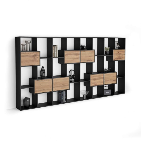 Iacopo L Bookcase Ashwood Black with Rustic Oak Doors (63.3 x 123.8 in)
