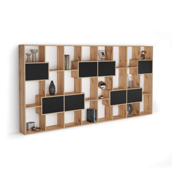Iacopo L Bookcase Rustic Oak with Ashwood Black Doors (63.3 x 123.8 in)
