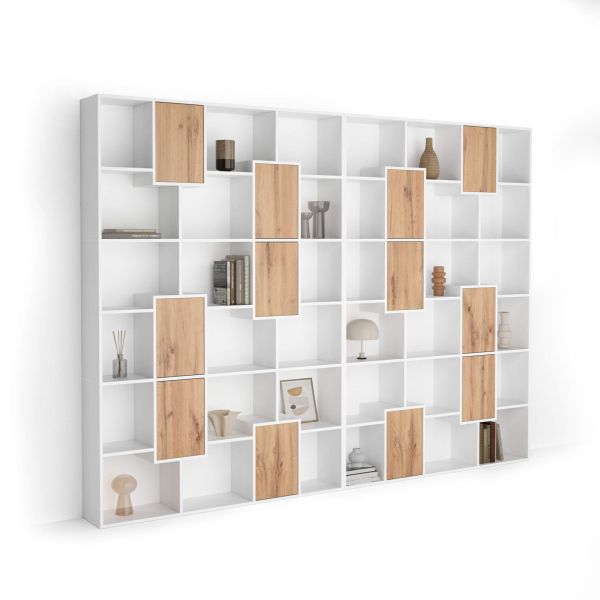 Iacopo XL Bookcase Ashwood White with Rustic Oak Doors (126.6 x 93.1 in)