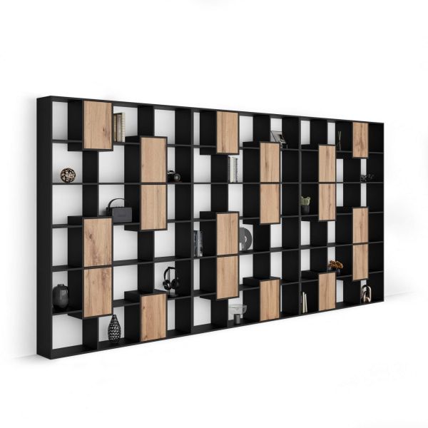 Iacopo XXL Bookcase Ashwood Black with Rustic Oak Doors (190.0 x 93.1 in)