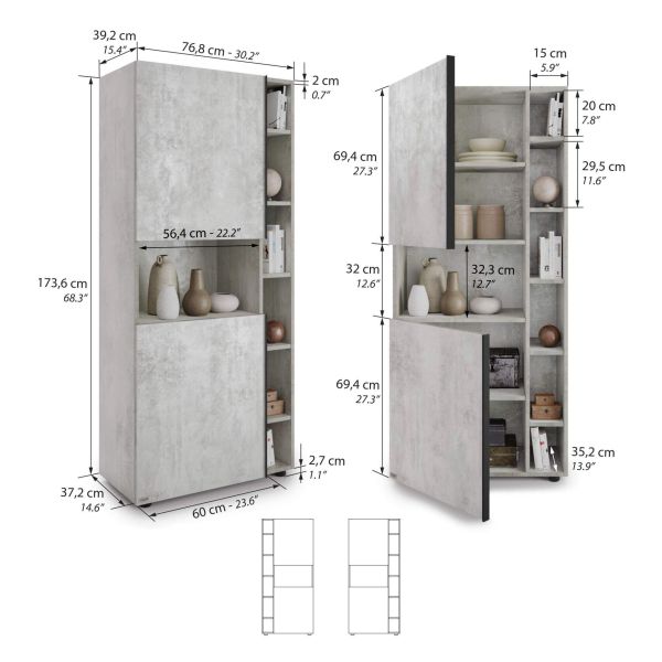 Romina Modular Bookcase (60.34 x 68.34 in), Concrete Grey Effect technical image 1