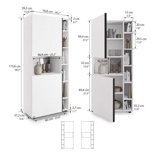 Romina Modular Bookcase (60.34 x 68.34 in), Ashwood White technical image 1