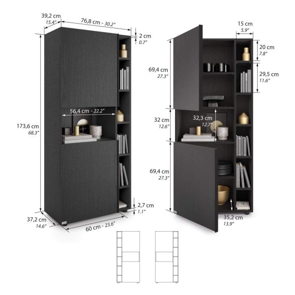 Romina Modular Bookcase (60.34 x 68.34 in), Ashwood Black technical image 1