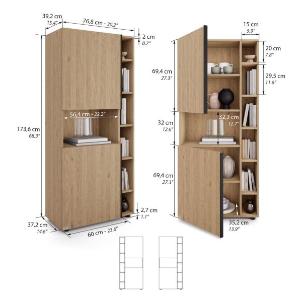 Romina Modular Bookcase (60.34 x 68.34 in), Light Oak technical image 1
