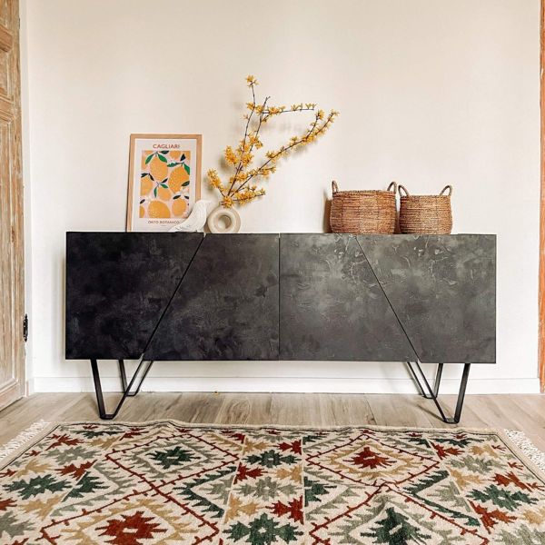 Emma 4-door Sideboard with black legs, Concrete Effect, Black
