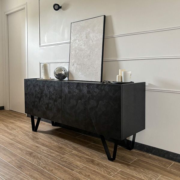 Emma 4-door Sideboard with black legs, Concrete Effect, Black