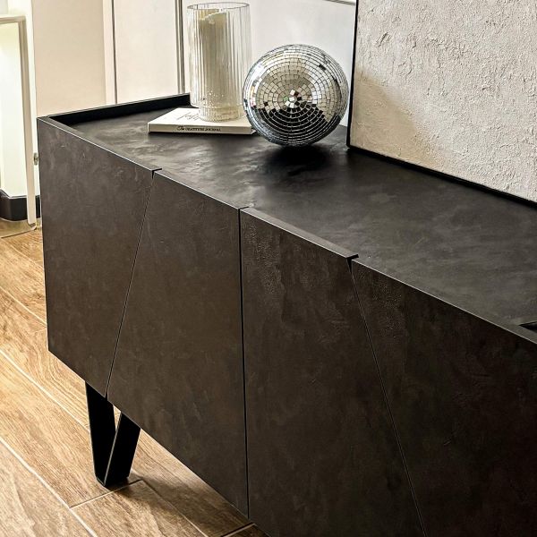 Emma 4-door Sideboard with black legs, Concrete Effect, Black