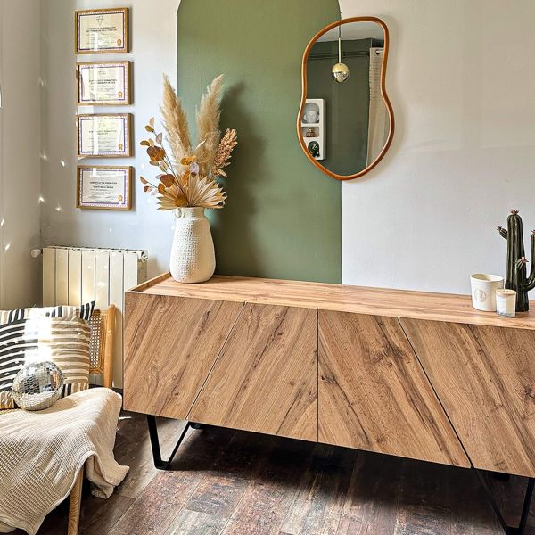 Emma 4-door Sideboard with black legs, Rustic Oak