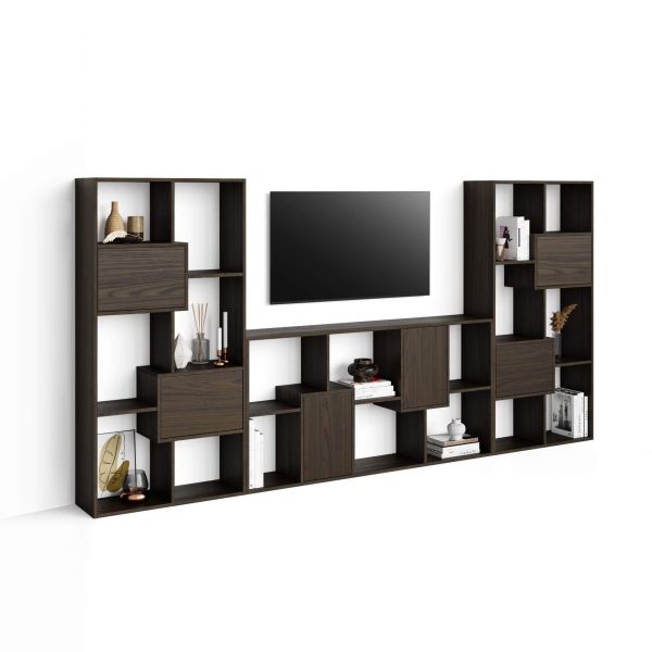 Iacopo TV wall unit with doors, Dark Walnut