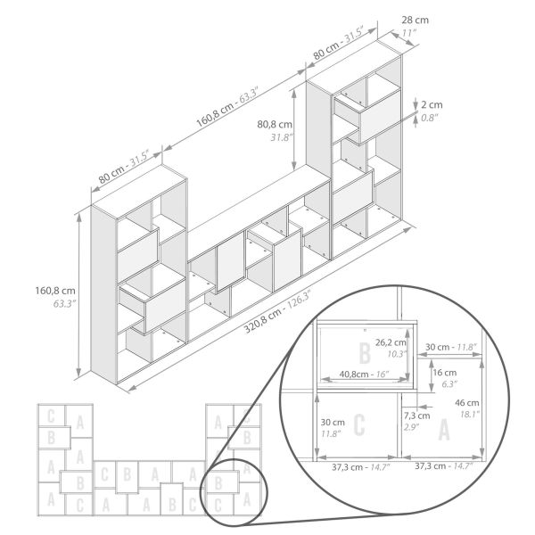 Iacopo TV wall unit with doors, Dark Walnut technical image 1