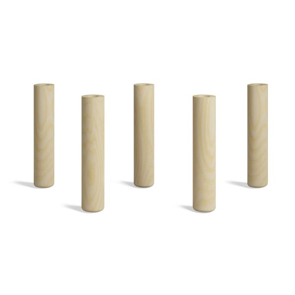 Set of 5 solid beechwood bed base legs, H 10.4 in