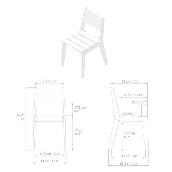 Elena Garden Set in Teak Color Wood, Table (63x31.5 inches) And 4 Chairs technical image 2