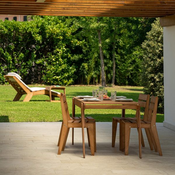 Elena Garden Set in Teak Color Wood, Table (63x31.5 inches) And 4 Chairs detail image 3