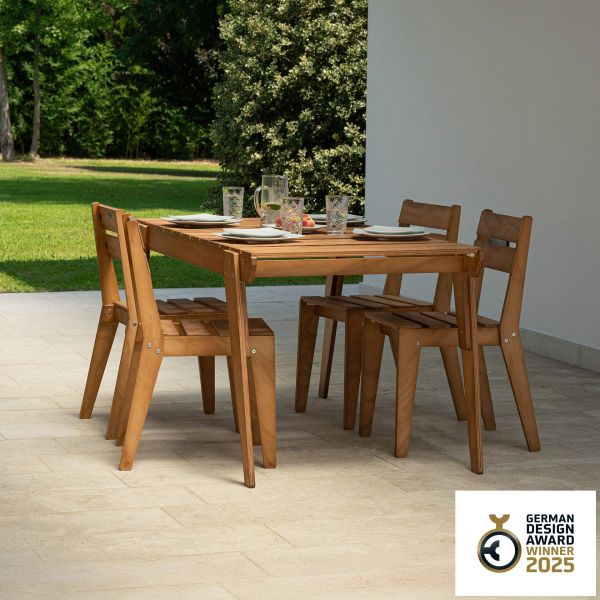 Elena Garden Set in Teak Color Wood, Table (63x31.5 inches) And 4 Chairs