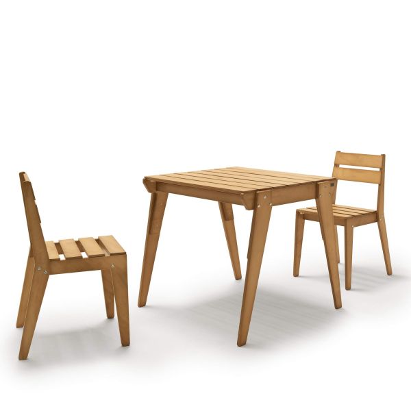 Elena Garden Set in Teak Color Wood, Table (31.5x31.5 inches) And 2 Chairs detail image 1