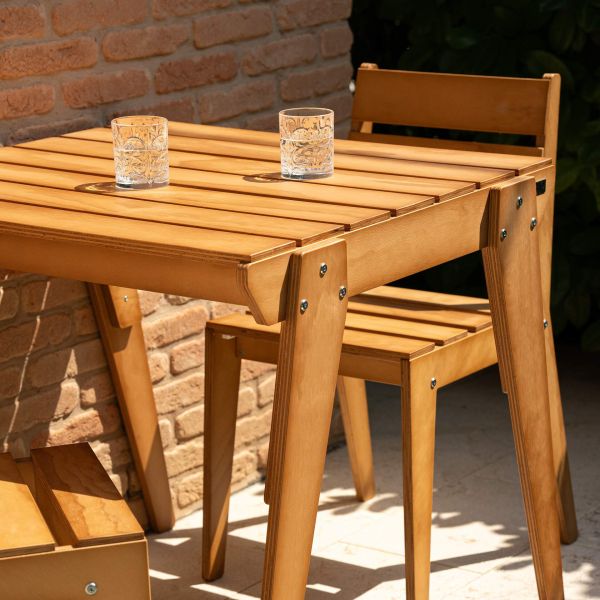 Elena Garden Set in Teak Color Wood, Table (31.5x31.5 inches) And 2 Chairs detail image 2