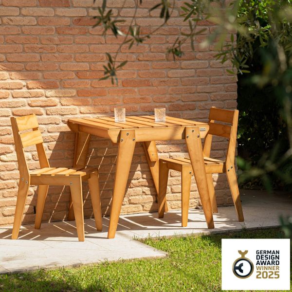 Elena Garden Set in Teak Color Wood, Table (31.5x31.5 inches) And 2 Chairs