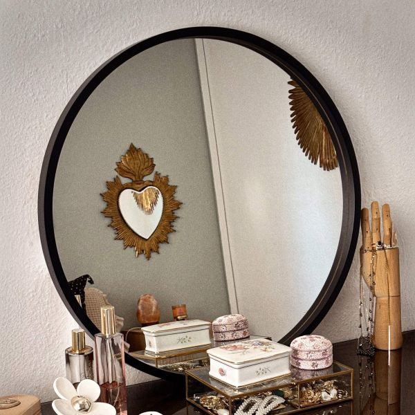 Olivia Round Mirror, 25.19 in diameter, Ashwood Black detail image 2
