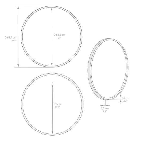 Olivia Round Mirror, 25.19 in diameter, Ashwood Black technical image 1