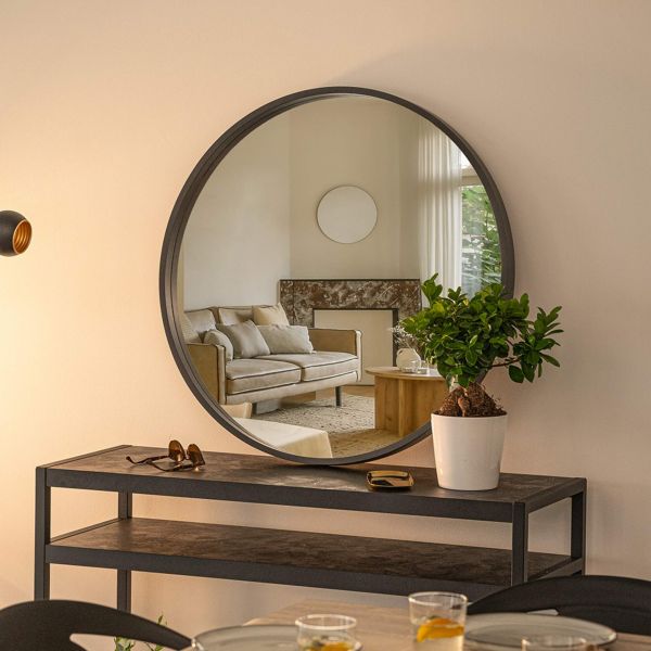 Olivia Round Mirror, 25.19 in diameter, Ashwood Black set image 1