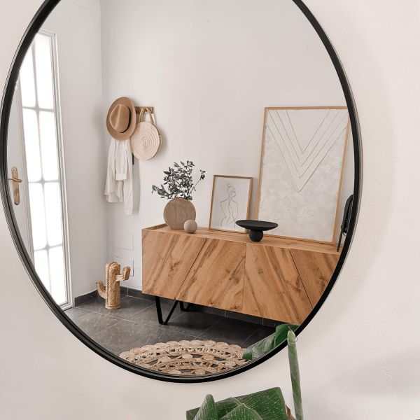 Olivia Round Mirror, 32.28 in diameter, Ashwood Black set image 2