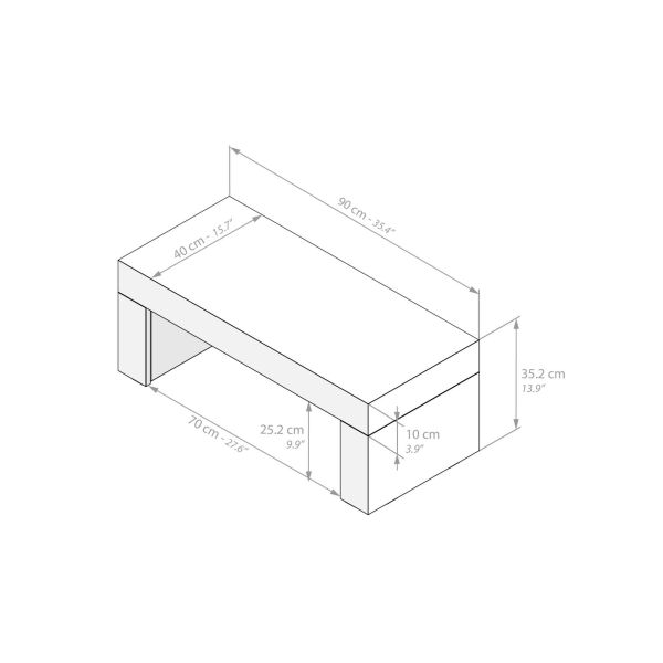 Evolution low Coffee Table 35.4 x 15.7 in, Concrete Effect, Grey technical image 1