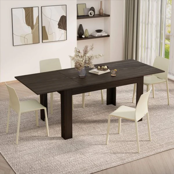 Easy Extendable Dining Table, 55.1(86.6)x35.4 in, Dark Walnut