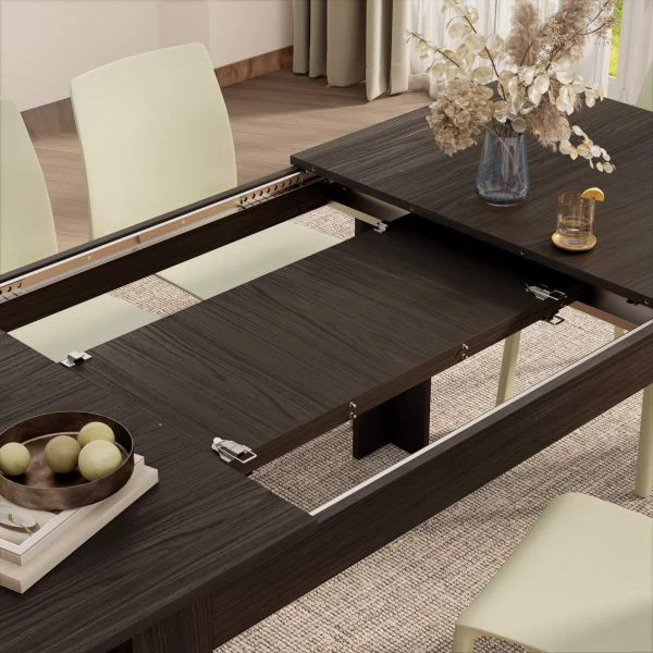 Easy Extendable Dining Table, 55.1(86.6)x35.4 in, Dark Walnut