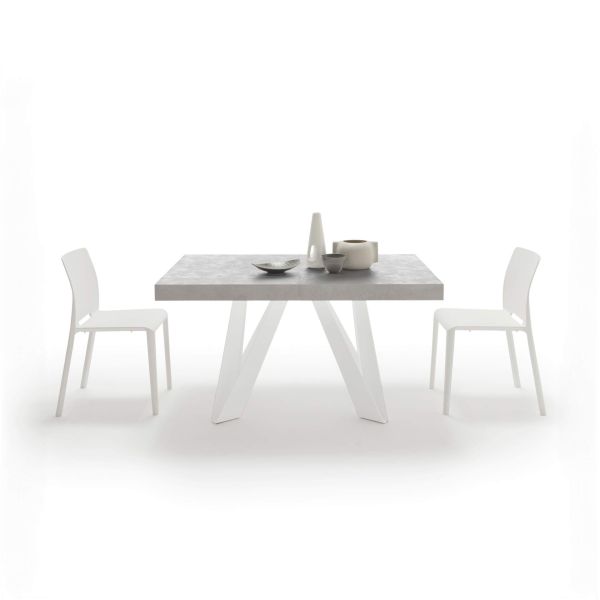 Romina Extendable Table 55.1(86.6)x35.4 in, Concrete Grey Effect with White Iron Legs detail image 1
