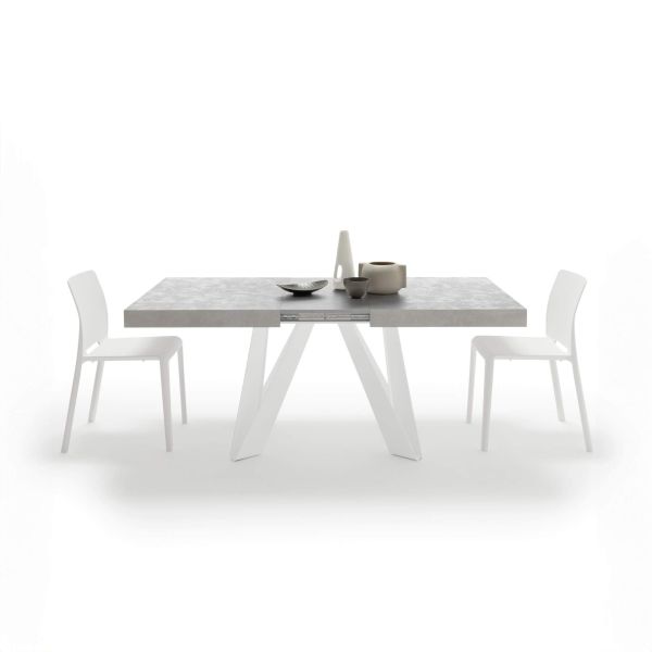 Romina Extendable Table 55.1(86.6)x35.4 in, Concrete Grey Effect with White Iron Legs detail image 2