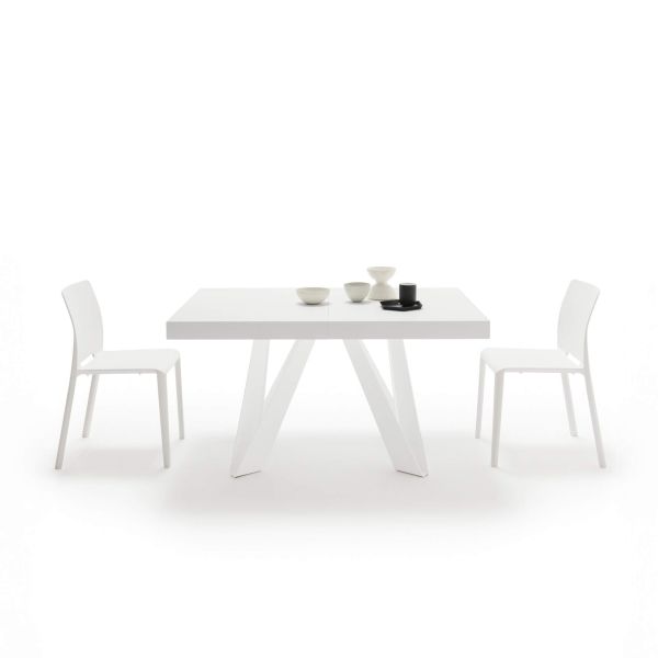 Romina Extendable Table 55.1(86.6)x35.4 in, Ashwood White with White Iron Legs detail image 2