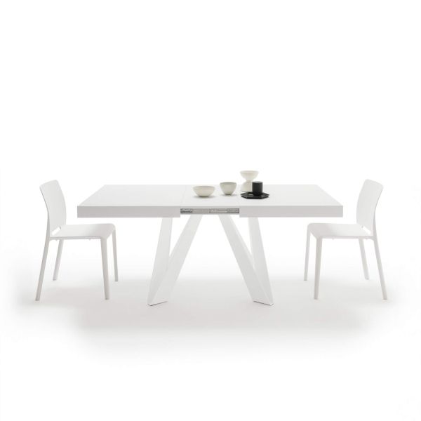 Romina Extendable Table 55.1(86.6)x35.4 in, Ashwood White with White Iron Legs detail image 3