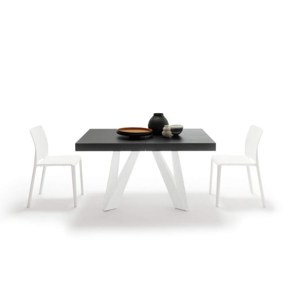 Romina Extendable Table 55.1(86.6)x35.4 in, Ashwood Black with White Iron Legs detail image 2