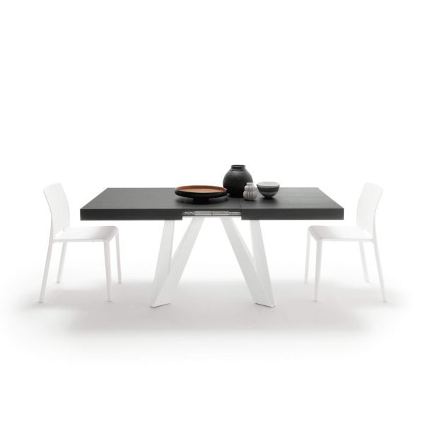 Romina Extendable Table 55.1(86.6)x35.4 in, Ashwood Black with White Iron Legs detail image 3