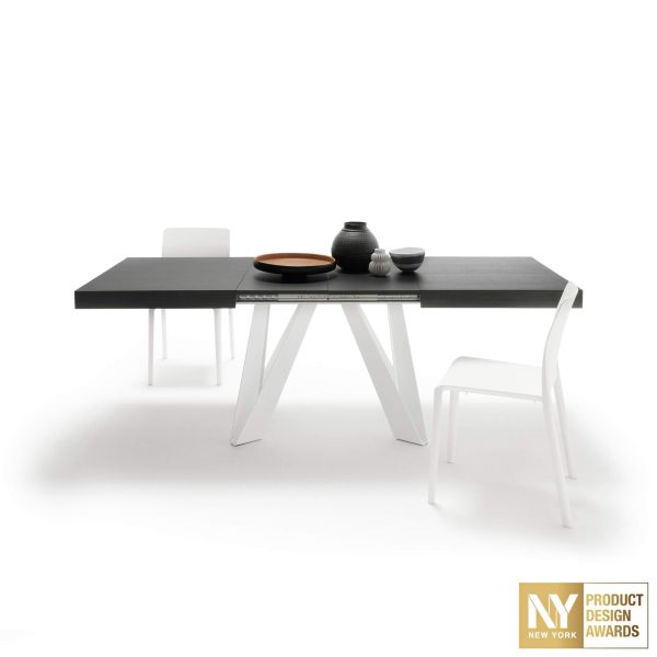 Romina Extendable Table 55.1(86.6)x35.4 in, Ashwood Black with White Iron Legs