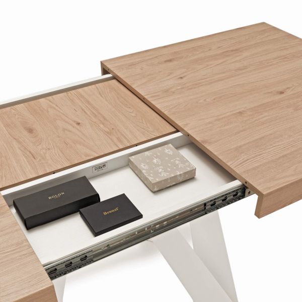 Romina Extendable Table 55.1(86.6)x35.4 in, Light Oak with White Iron Legs detail image 1